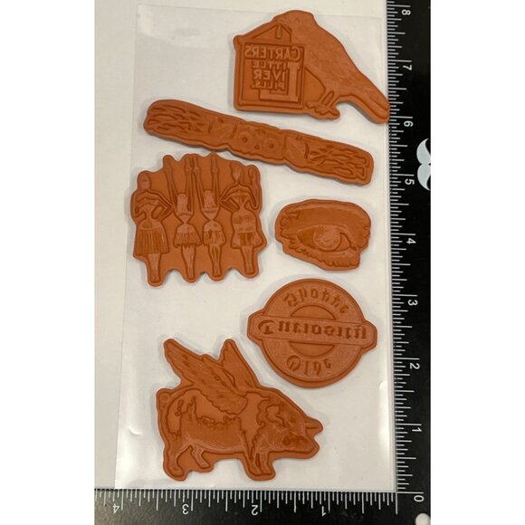 Graphic 45 Curiosity Shoppe Rubber Stamps Set OF 6 RARE ODDITIES FLYING PIG EYE - Picture 2 of 5